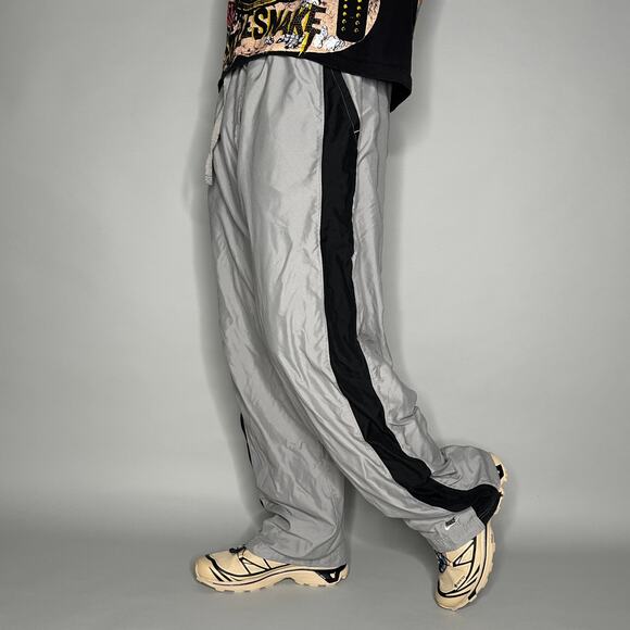 Vintage Y2K Nike Track Pants Mens 2XL Baggy Grey Black Polyester Sweatpants - Picture 1 of 4